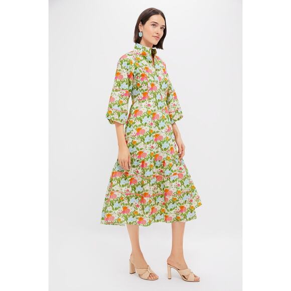 HYACINTH HOUSE Multi Green Begonia Floral Hillsborough Midi Dress Size M NWT - Picture 4 of 7